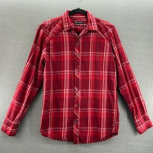 INC International Concepts Men’s Red Plaid Flannel Casual Button Up Shirt Size S